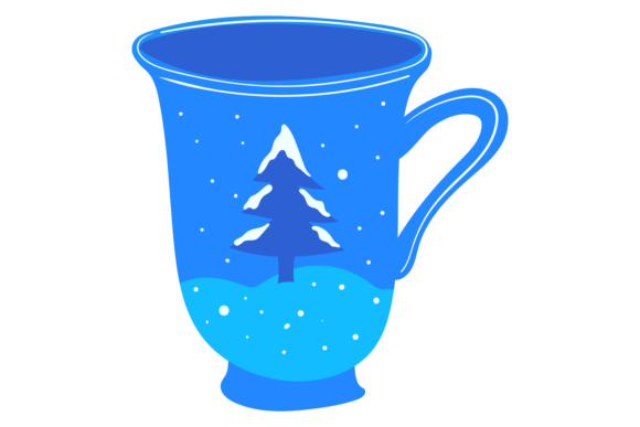 Blue Ceramic Mug. Cozy Home Hand Drawn C