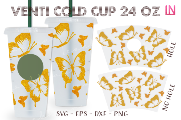 Butterflies 24 Oz Venti Cold Cup Wrap