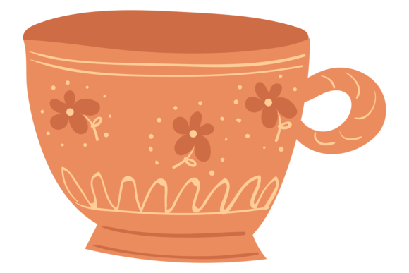 Classic Clay Mug Icon. Brown Ceramic Cut