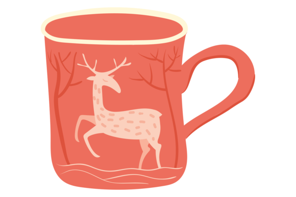 Cozy Mug with Nordic Dear. Hand Drawn Ce