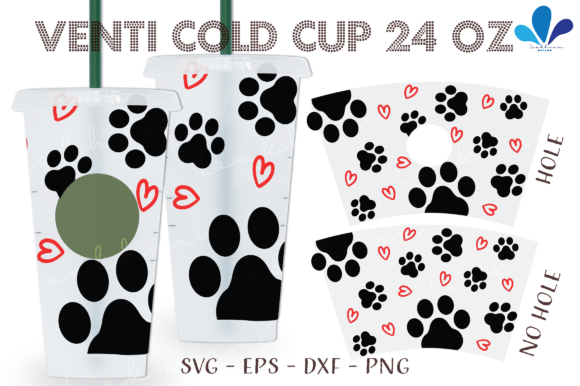 Heart Dog Paw Print Venti 24 Oz Wrap SVG