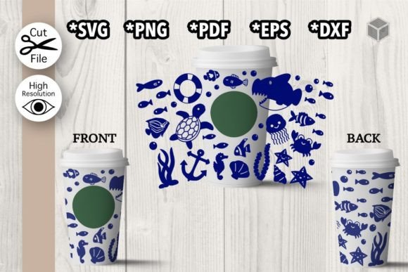 Ocean Hot Cup Wrap Template 16 Oz