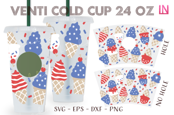 Patriotic USA Ice Cream 24 Oz Venti Wrap