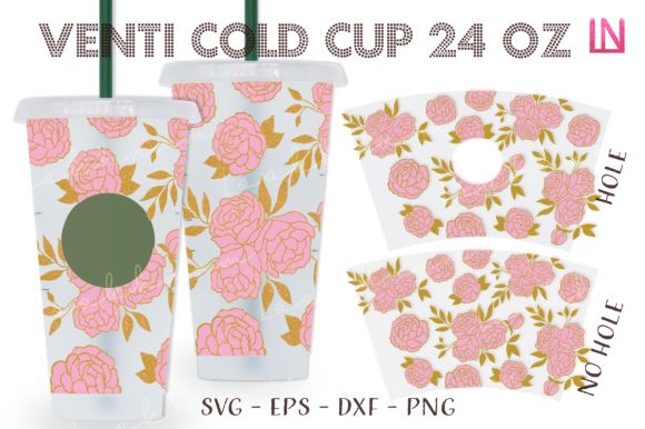 Peonies Layer 24 Oz Venti Cold Cup Wrap