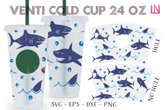 Shark Ocean 24 Oz Venti Cold Cup Wrap