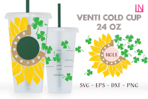 Sunflower Horseshoe Clover 24Oz Cold Cup