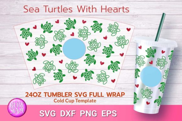 Turtles with Hearts, Heart Wrap 24oz Cup