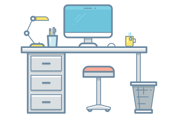 Workspace Color Icon: Desktop with Compu